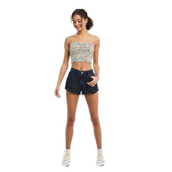 🆕 PACSUN Black Ripped High Waisted Denim Festival Shorts SIZE 25 - Picture 1 of 7